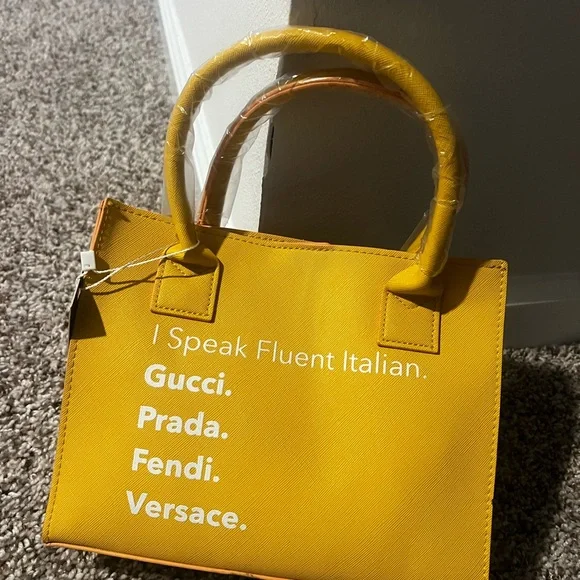 Yellow Designer Slogan Tote Bag - I Speak Fluent Italian - Picture 1 of 4